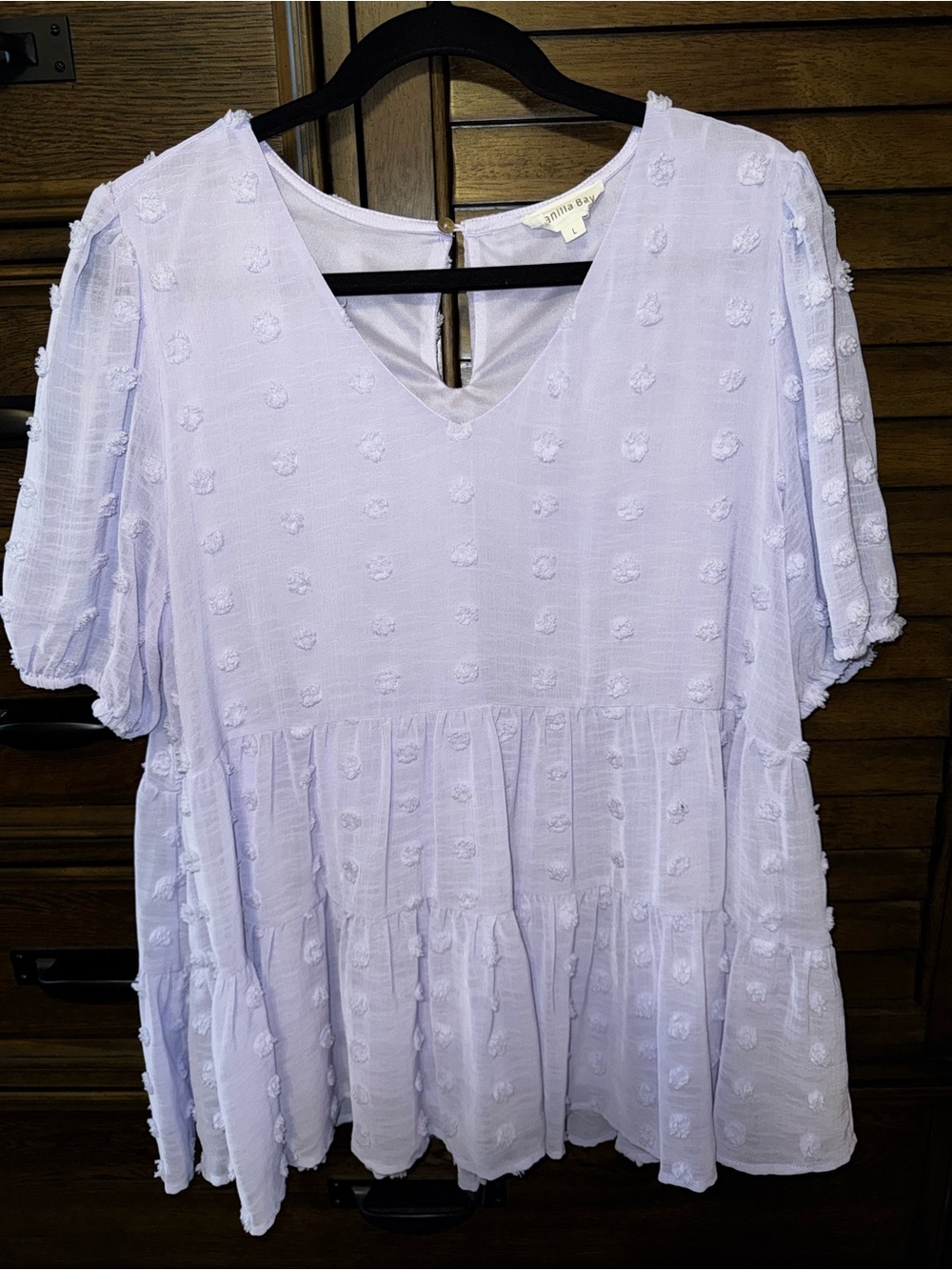 Vanilla Bay Lilac Swiss Dot V-Neck Tiered Tunic